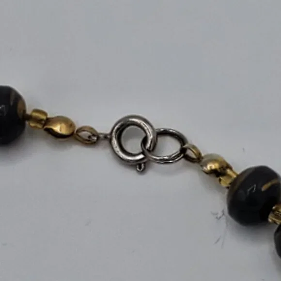 Vintage Gray Gold Beaded Necklace Costume Fashion Jewelry - Picture 4 of 6